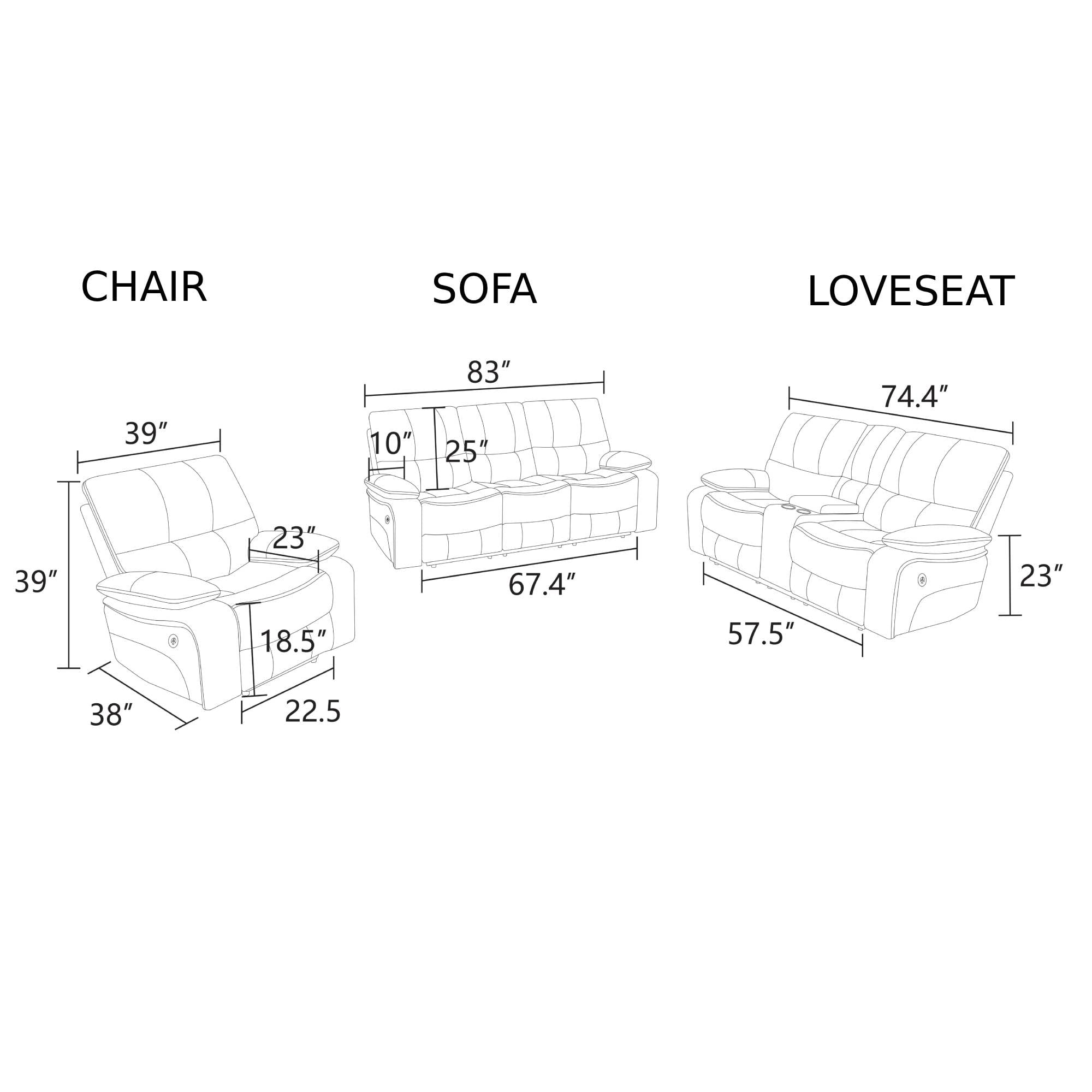 Power Leather Recliner Loveseat Sofa with LED Light for Living Room Recline Couch Home Theater Seat with USB Port , White