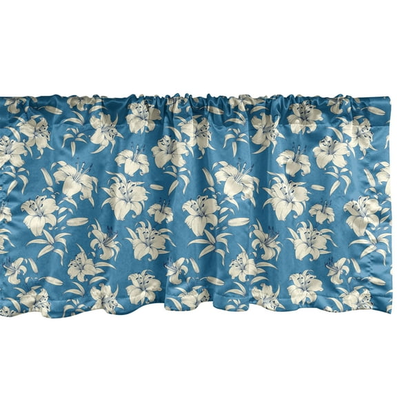 Ambesonne Floral Window Valance, Blooming Lily Flowers Art, 54" X 12", Sea Blue Eggshell