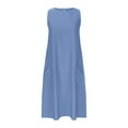thumbnail image 4 of Summer Sun Dresses for Womens 2026 Plus Size Fashion Loose And Comfortable Solid Color Pocket Sleeveless Round Neck Dress, 4 of 6