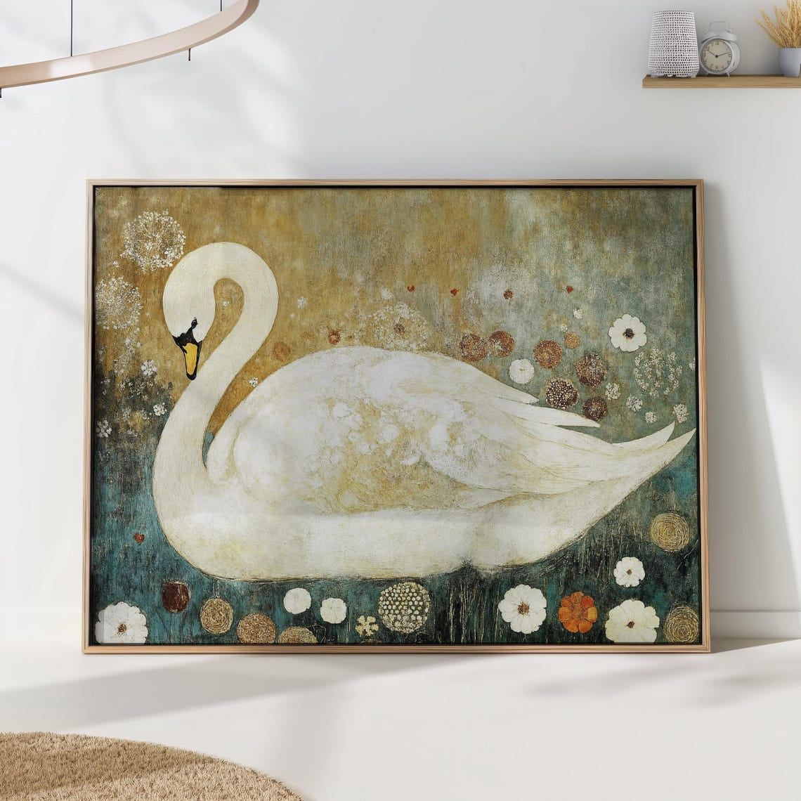 Klimt Swan Print Vintage Floral Elegant Animal Decoration Unframed Paper Print