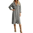 thumbnail image 7 of Women Fall Corduroy Button Down Shirt Dress Casual Lapel A Line Pleated Tunic Shift Midi Long Dress, 7 of 7