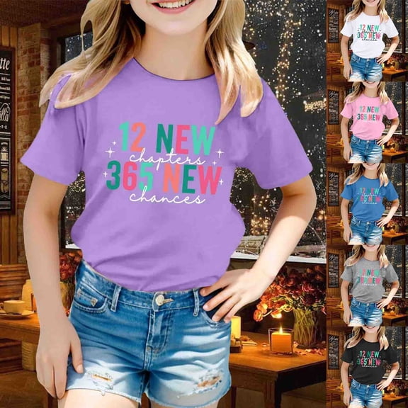 SOFTCCLO Girls Tshirts Short Sleeve Crewneck Graphic Tees Letter Print Casual Comfortable Basic Style T-Shirts for Girls Size 2-3Y