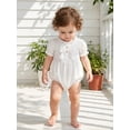 thumbnail image 4 of BemeyourBBs Newborn Baby Girl Summer Clothes Bubble Rompers 0 3 6 12 18 24 Months Bowknot Decor Front Buttons Ruffled Short Sleeve Infant Princess Bodysuits Jumpsuits Playsuits, 4 of 9