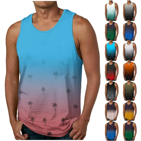 VBTAPA Big and Tall Tank Tops for Men 2024 Fashion Gradient Color Sleeveless Crewneck T-shirt Summer Beach Tank Top Casual Workout Muscle Shirts Flash Deals Today Blue XXXL