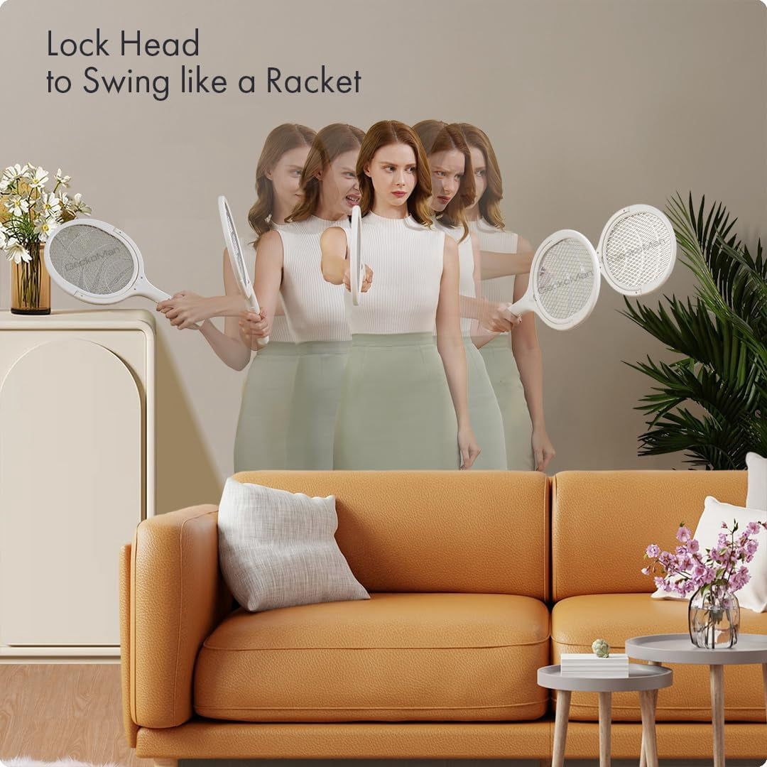 Rotating Head Electric Fly Swatter Racket Rechargeable Bug Zapper Racket Bug Zapper Indoor Fly Zapper Mosquito Zapper Flies Killer for Indoors