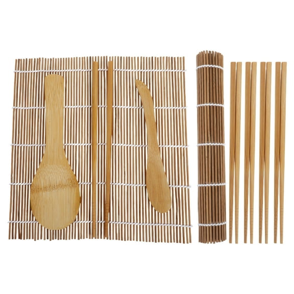 WEUVEB Bamboo Sushi Tool Set 9Pcs for Kitchen Natural Material Making Light Brown