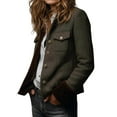 thumbnail image 2 of Jacket Women Long Sleeve Vintage Jacket Velvet Cuffs Button Up Blazer Utility Pockets Work Coat Green XXL, 2 of 9