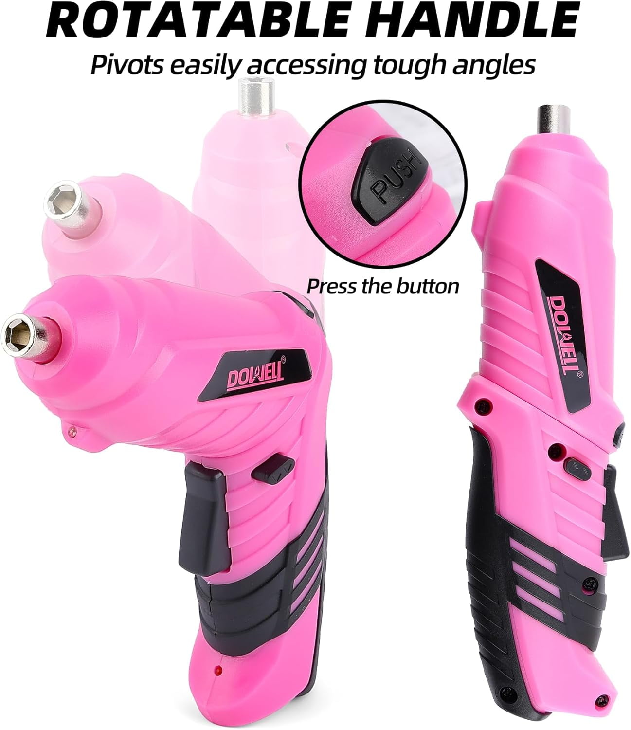 DOWELL Power Electric Cordless Screwdriver Set Rechargeable 3.6V Power Screwdriver Kit Tools for Women with 28pcs Accessories Pink