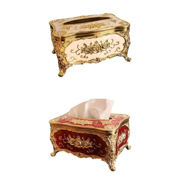 Dispensador de pañuelos acrílicos con cubierta para caja de pañuelos de estilo europeo de 2 piezas para restaurante Rojo y blanco