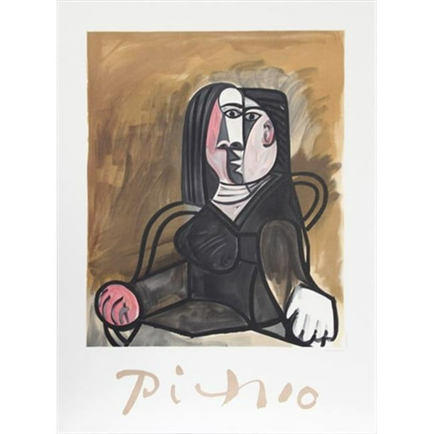 Pablo Picasso 2365 Femme Assise dans un Fateuil- Lithographie sur Papier 29 Po x 22 Po - Marron- Noir- Rose