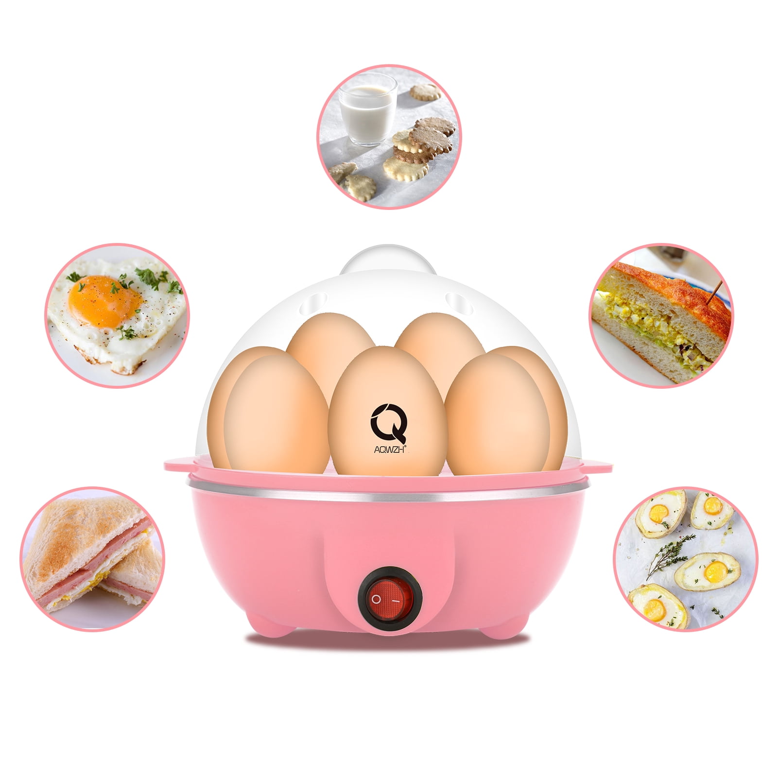 AQwzh Rapid Egg Cooker Electric for Hard Boiled, Poached, Scrambled Eggs, Omelets, Steamed Vegetables, Seafood, Dumplings, 7 capacity, with Auto Shut Off Feature
