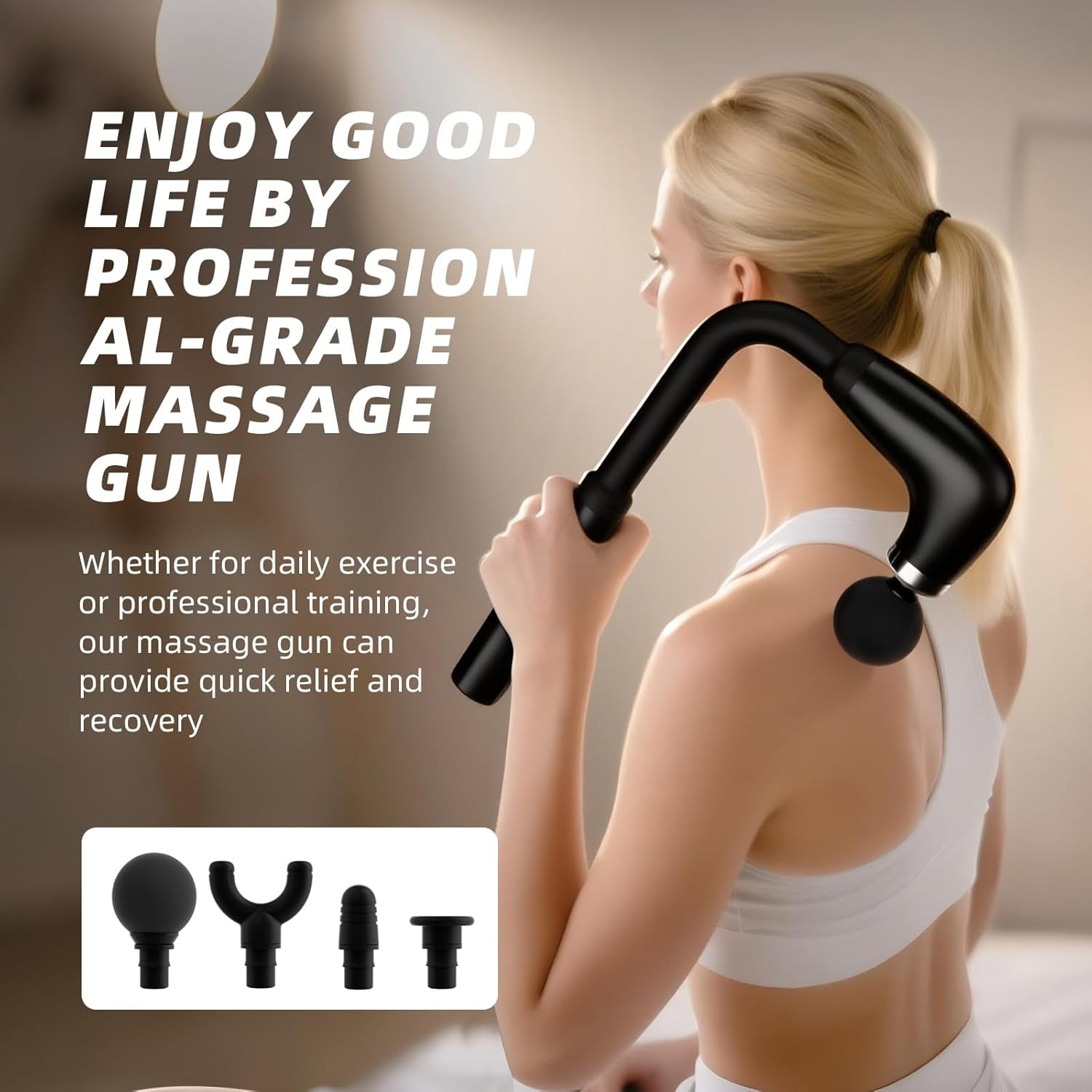 Massage Gun with Upgraded Extension Handle, Back Massage Gun Deep Tissue, Back Massager for Pain Relief for Muscles Neck Shoulders Waist Arm Legs Foot, 4 Replaceable Heads & 9 Speed Levels