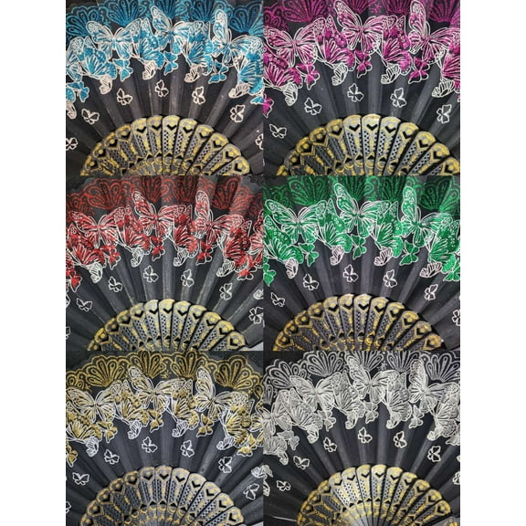 Set of 12 Hand Held Floral Flower Folding Fans w/Gift Bags for Party Favors, Party Decor, Table Setting Fan