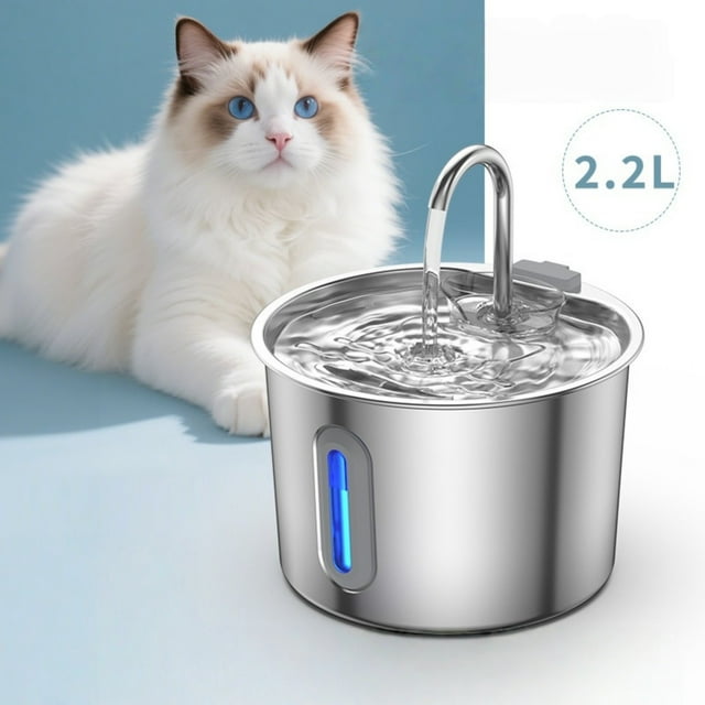 BotaniNest Stainless Steel: 2.2 L Cat For Drinking Automatic Water For Cats Inside Metal Dispenser Bowl With Faucet Water Window Quiet