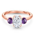 thumbnail image 3 of Gem Stone King 18K Rose Gold Plated Silver Purple Amethyst Ring Set with Moissanite (2.00 Cttw), 3 of 7