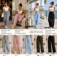 thumbnail image 5 of Livrdious Wide Leg Linen Cargo Pants for Women Drawstring High Waisted Baggy Palazzo Summer Beach Lounge Trousers with Pockets, 29'' Inseam, 5 of 7