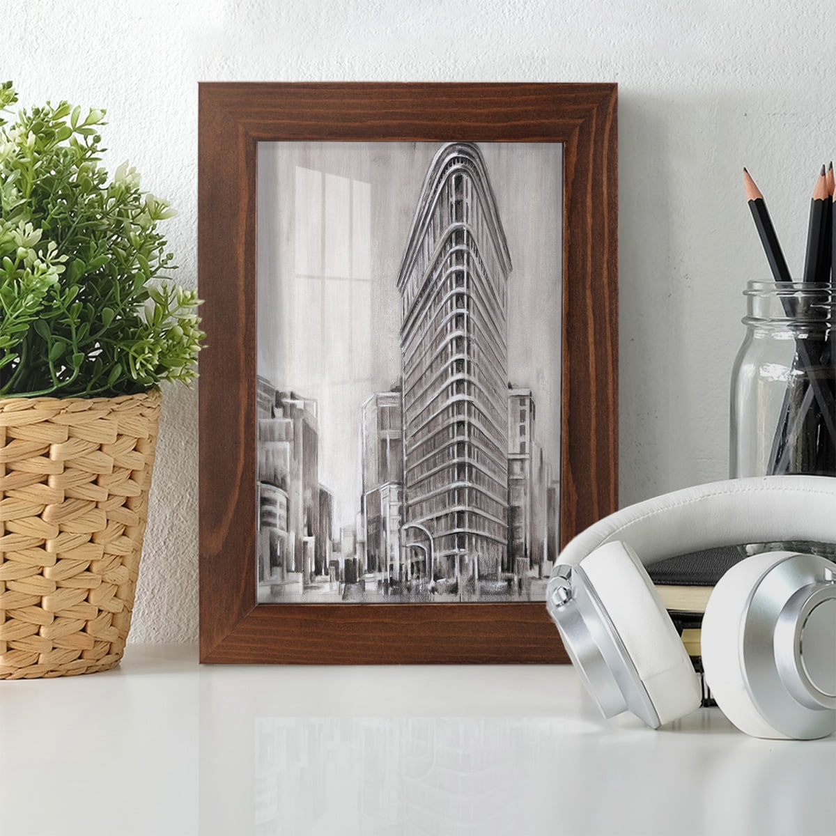 Art Deco Cityscape II -Framed Print w/glass-Chestnut