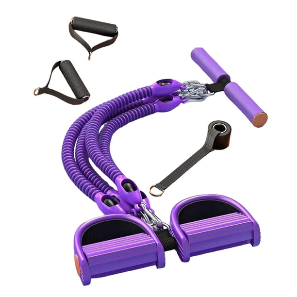 Banda de Resistencia para Pedales, Banda Elástica para Abdominales, Cuerda de Tracción de 4 Tubos, Bandas Elásticas para Entrenamiento de Resistencia, Púrpura
