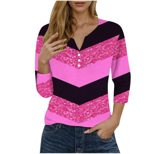 Blusas de Manga Corta para las Mujeres Impresas 3/4 Manga Cuello Redondo Blusa Casual, Ligero Diario Superior