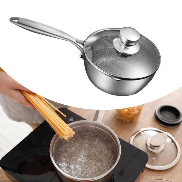 Cacerola de acero inoxidable, olla de cocina multifuncional con tapa de vidrio, olla para leche, olla para sopa para salsas, Pasta, barra de leche 18cm