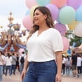thumbnail image 3 of Agnes Orinda Women's Plus Size Tops Hollow Casual V Neck Short Sleeves Summer Blouse Shirts 5X White, 3 of 8