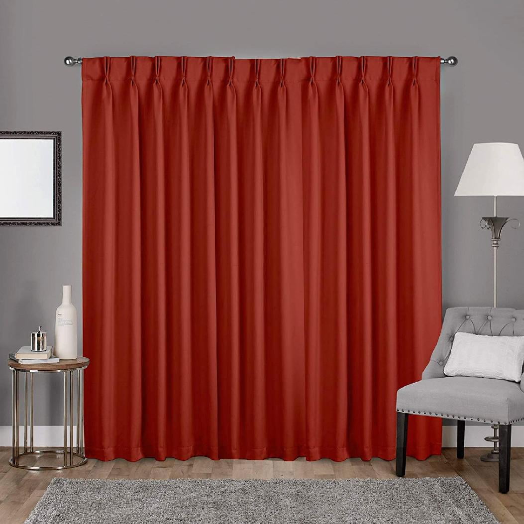 Home Curtains Sateen Blackout Window Curtains, Double Pinch Pleated