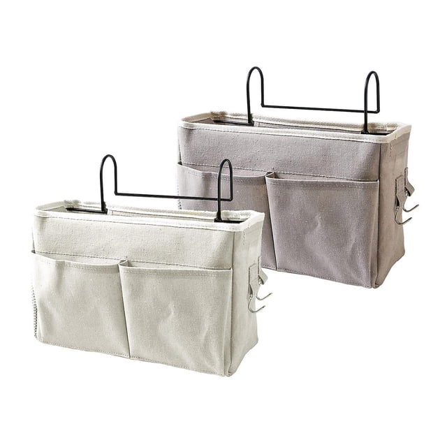 2 piezas de bolsa para colgar en la litera, bolsa para colgar en la cama, bolsa de almacenamiento para colgar en la mesa de la cama litera (gris, blanco) Feliz Sencillez