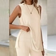 thumbnail image 6 of 2 Piece Short Sets for Women, Fadeal Two Piece Sets for Women Summer Matching Shorts Set Side Split Tank Tops and Biker Shorts Loungewear Outfits Summer Sets for Women 2025 Beige L, 6 of 9
