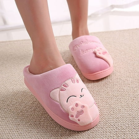 WZJuhiie Women Winter Home Slippers Cartoon Cat Non-slip Warm Indoors Bedroom Floor Shoes