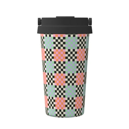 

KLL Colorful Checkered Pattern Stainless Steel Vacuum Insulated Tumbler - Carry Insulated Coffee Mug - Reusable Insulated Cold Brew Iced Coffee Cup Thermos