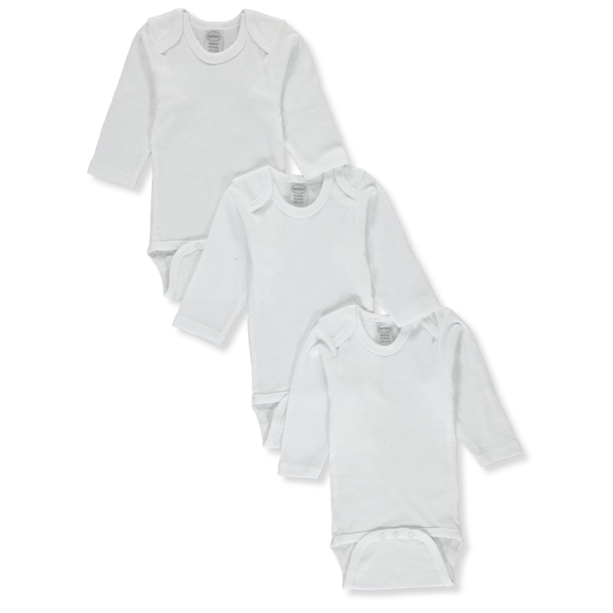 Pack of 3 White Newborn Long Sleeve Onesies for 0 to 6 Months, 8"