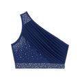 thumbnail image 6 of Eandarui Women Shiny Lyrical Dance Top One Shoulder Crop Top Lady Modern Contemporary Dancewear Navy Blue XXL, 6 of 6
