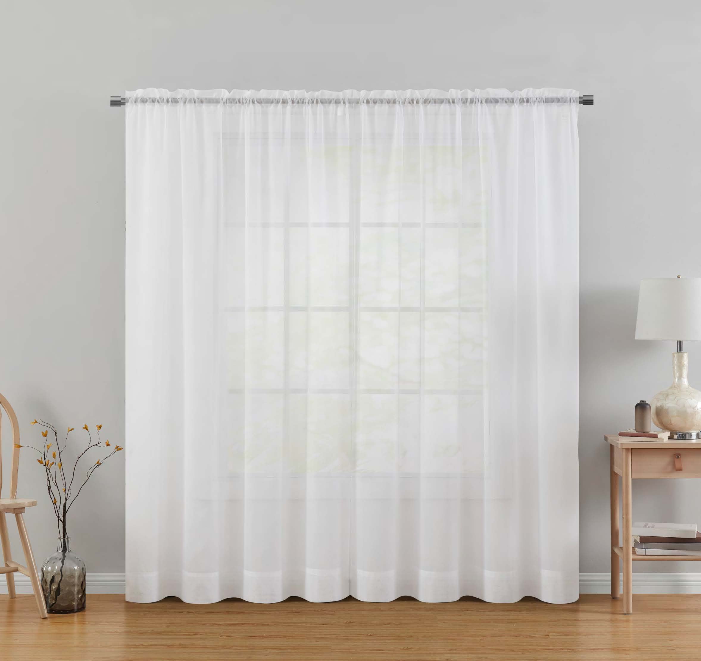 Mainstays Marjorie Sheer Voile Curtain, Single Panel, White, 59" W x 84" L