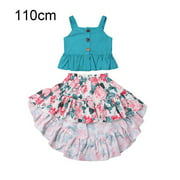 2Pcs Baby Top Skirt Outfit Dot Backless Vest Ruffled Baby Top Skirt Outfit Hem Printed Clothes, 130cm