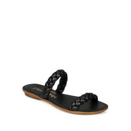 KATE SPADE NEW YORK Womens Black Braided Cushioned Miami Round Toe Block Heel Slip On Leather Sandals Shoes 6.5 B