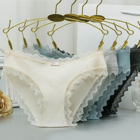 

Qcmgmg 4 Pack Lace Breathable Briefs Underwear Women s Sexy Stretch Low Waisted Cotton Panties