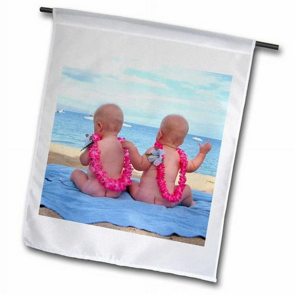 3dRose, Hawaii, Maui. Twin babies enjoy the beach, children - US10 LHO0000 - Lisa Hoffner, 18 x 27 inch Garden Flag