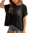 thumbnail image 2 of Bmisegm Womens Summer Tops Scoop Neck Short Sleeve Sweater Casual Crochet Hollow Out Knit Tops Pullover Shirts Beach Coverup Black L, 2 of 7