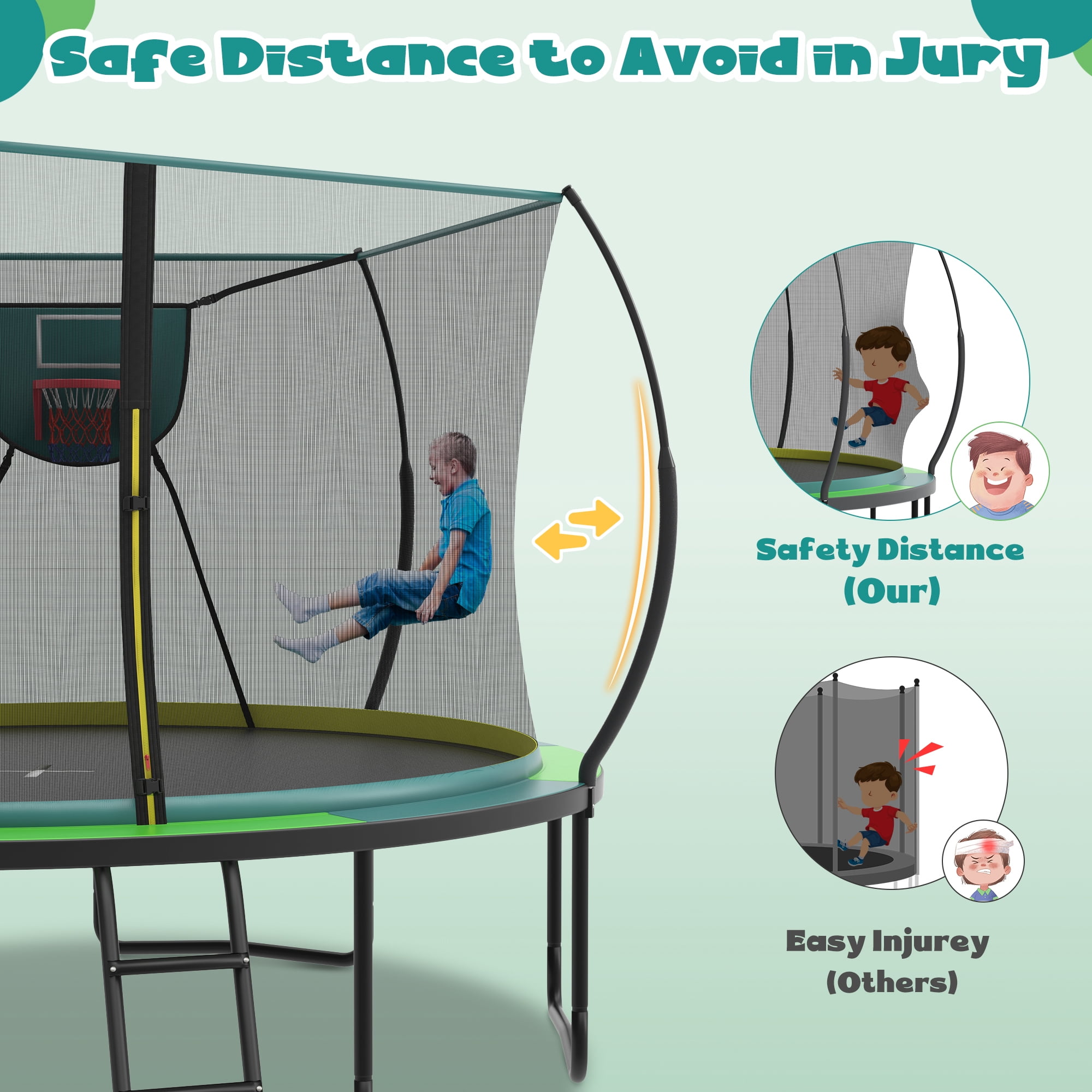 12FT Trampoline for Kids with No-gap Design, SHINPT Outdoor Trampoline with Basketball Hoop, 12FT Kids Trampoline with 1200LBS Capacity, Big Trampoline Outdoor for Backyard, Large Trampoline Outdoor