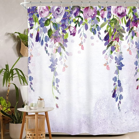 Purple Floral Lavender Flower Shower Curtain for Bathroom 72Wx72L Inch Watercolor Weeping Wisteria Blossom Vine Leaves Girl Woman Living Room Home Decor Waterproof Polyester Fabric Bathtub