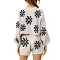 thumbnail image 3 of Avidlove Knit Pajama Set for Women Long Sleeve Floral Tops and Shorts Lounge Set with Pocket 2 Piece Matching Outfits Casual Sweater Sets Sleepwear, 3 of 7