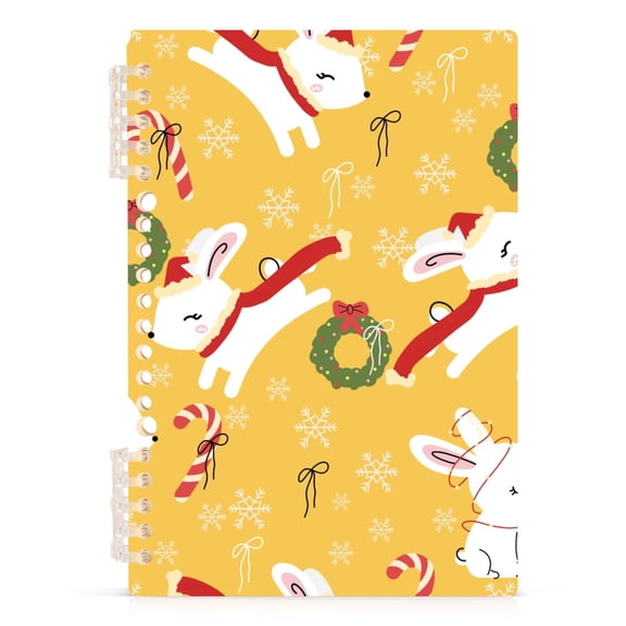 Haosy Rabbbit Wreath Bows Christmas Notebooks 1-subject Journal 60 Sheets A5 College Ruled Paper Detachable Ring 8.3"x5.7"