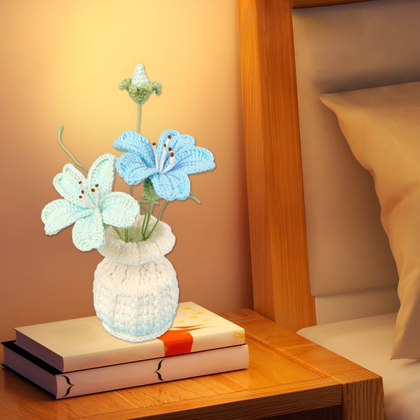 Handmade Crochet Weng Potted Home Decoration Yarn Weaving Simulated Flower Desktop Bonsai