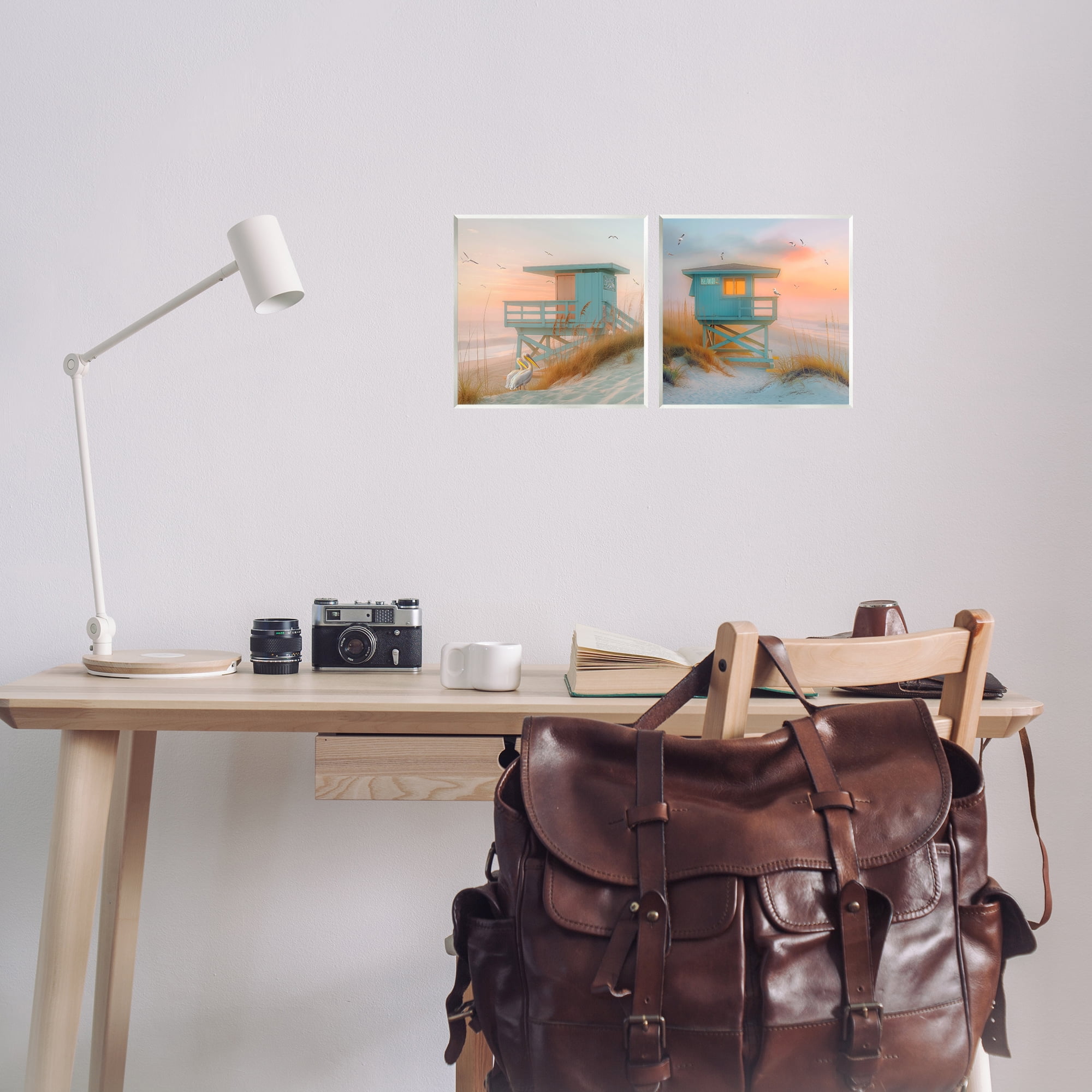 Stupell Industries Lifeguard Beach Hut Pelicans Nautical & Beach Painting Unframed Art Print Wall Art, 12 x 12, Set of 2