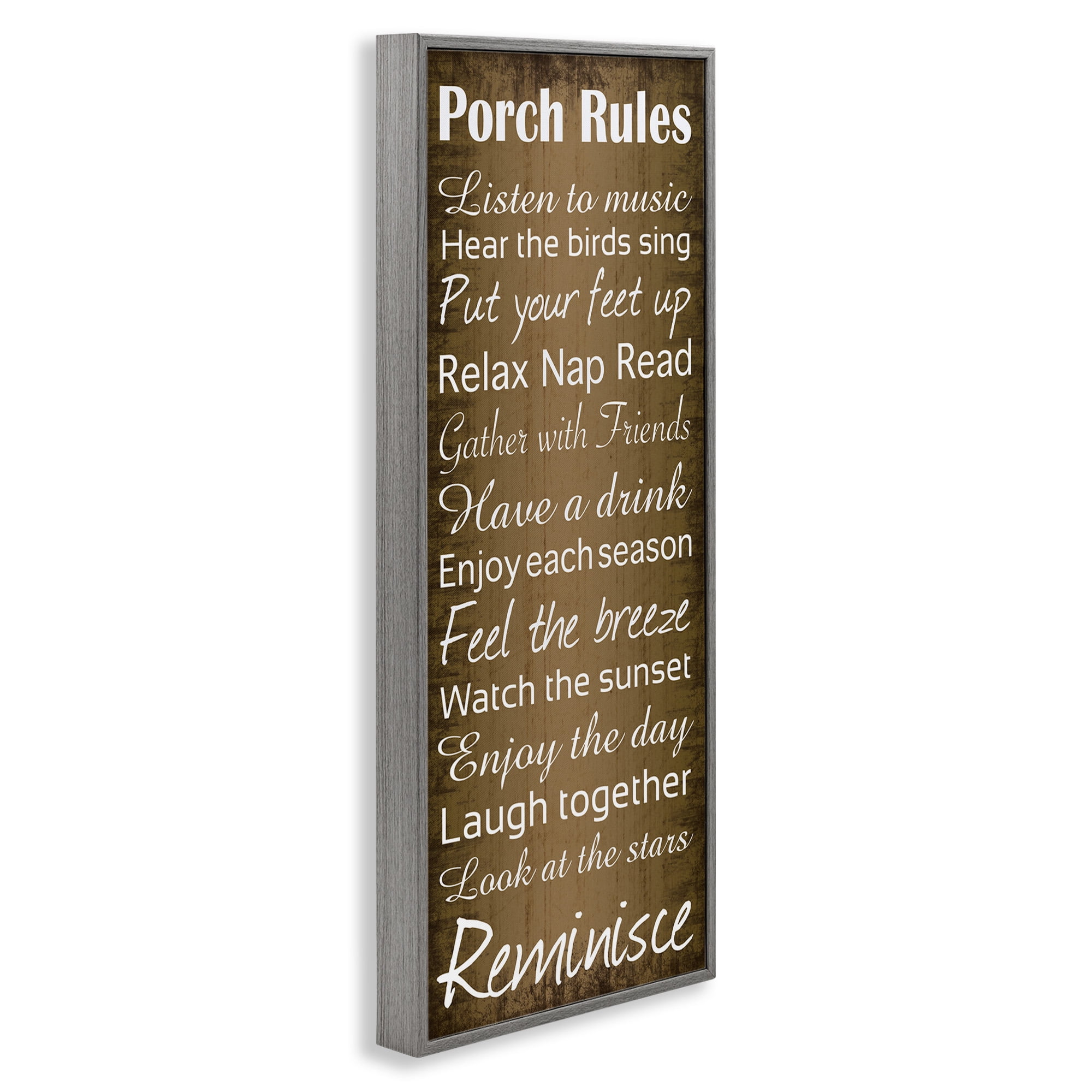 Stupell Industries Porch Rules Country Rustic Typography Painting Gray Framed Art Print Wall Art, 10 x 24