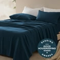 thumbnail image 4 of Sleep Zone Nanotex Super Soft Cooling Queen Bed Sheets Set 4 Piece - Easy Care Fitted Flat Sheet & Pillowcase Sets - Wrinkle Free, Fade Resistant, Deep Pocket 16" (Navy Blue, Queen), 4 of 6