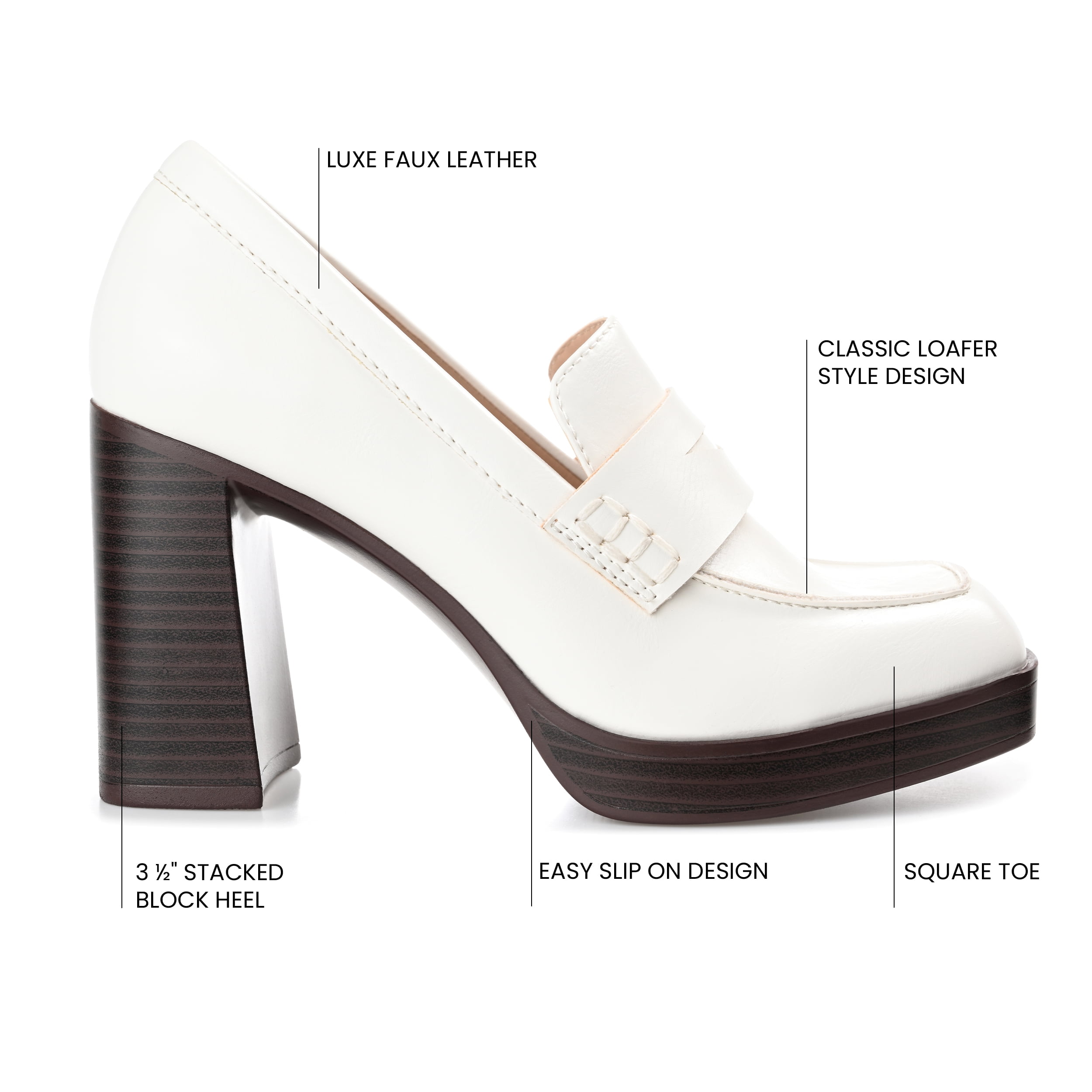 Journee Womens Ezzey Loafer Mid Stacked Heel Square Toe Pumps, Widths Available