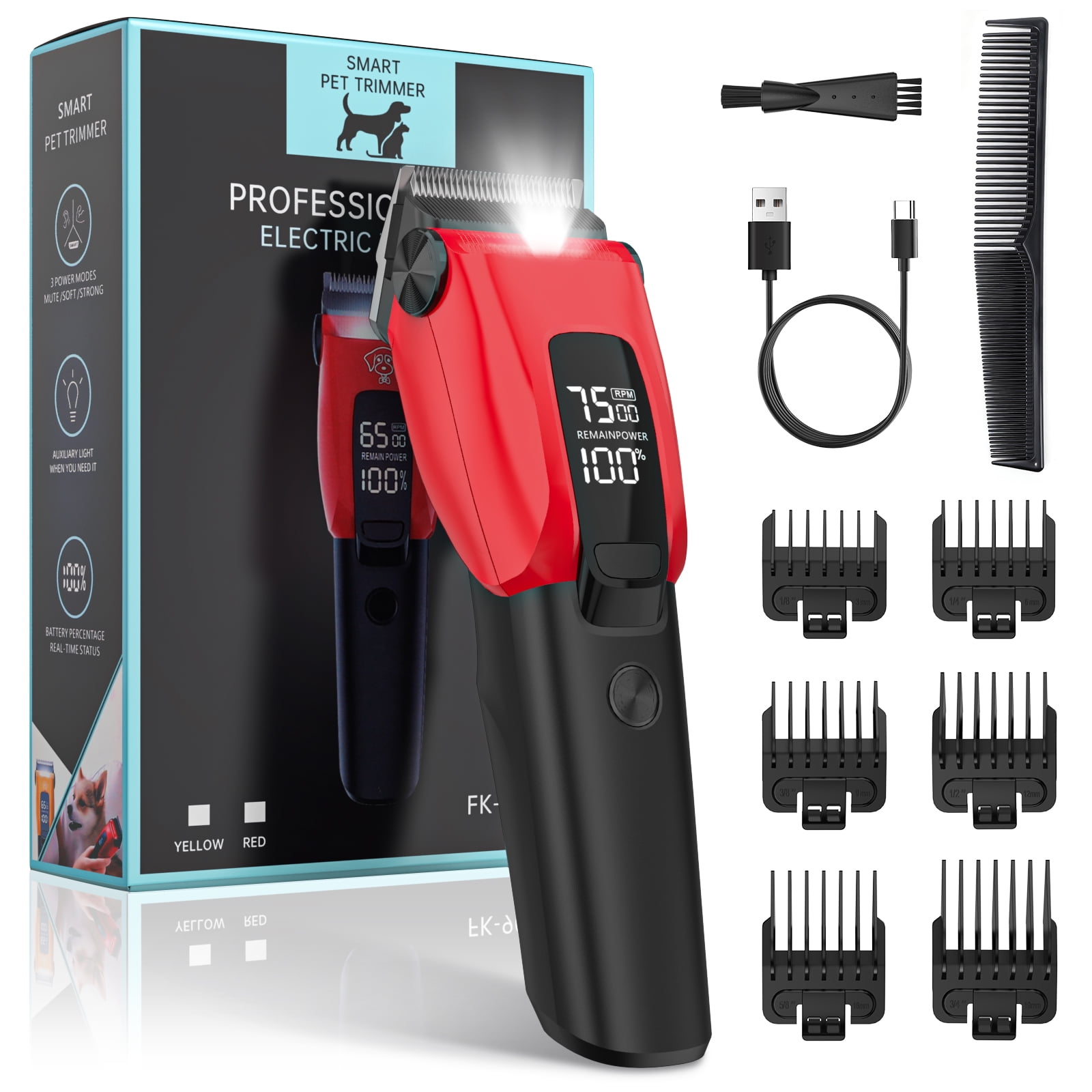 Dog Clippers for Grooming for Heavy Thick Coat, LED Light Dog Grooming Kit, Low Noise Hair Trimmer,Cordless Pet Hair Shaver with Stainless Steel Blade for Dogs Cats Pet