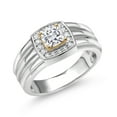thumbnail image 3 of Gem Stone King Men's 925 Sterling Silver and 10K Yellow Gold White Moissanite and White Lab Grown Diamond Ring for Men | 0.48 Cttw | Available in Size 7, 8, 9, 10, 11, 12, 13, 3 of 4