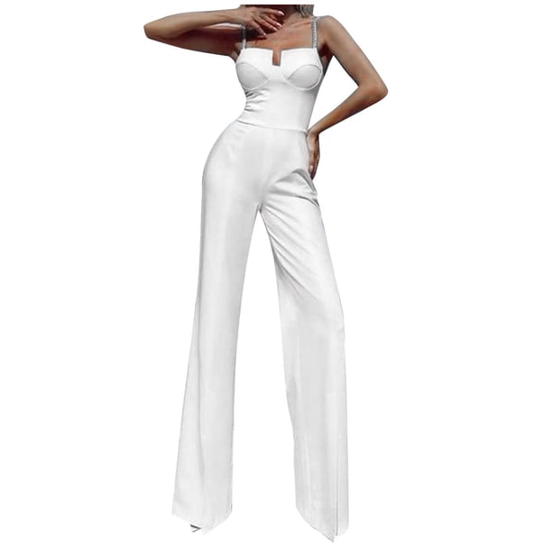 Mono sin mangas con lentejuelas para mujer, pantalones casuales ajustados sólidos Pompotops ulkah942680